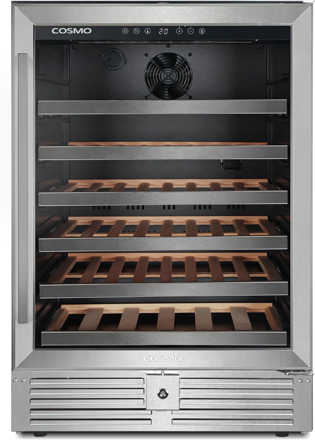 Lumin Collection 24 in. 52-Bottle Single Zone Compressor Wine Cooler, Digital Controls, LED Lighting, Stainless Steel