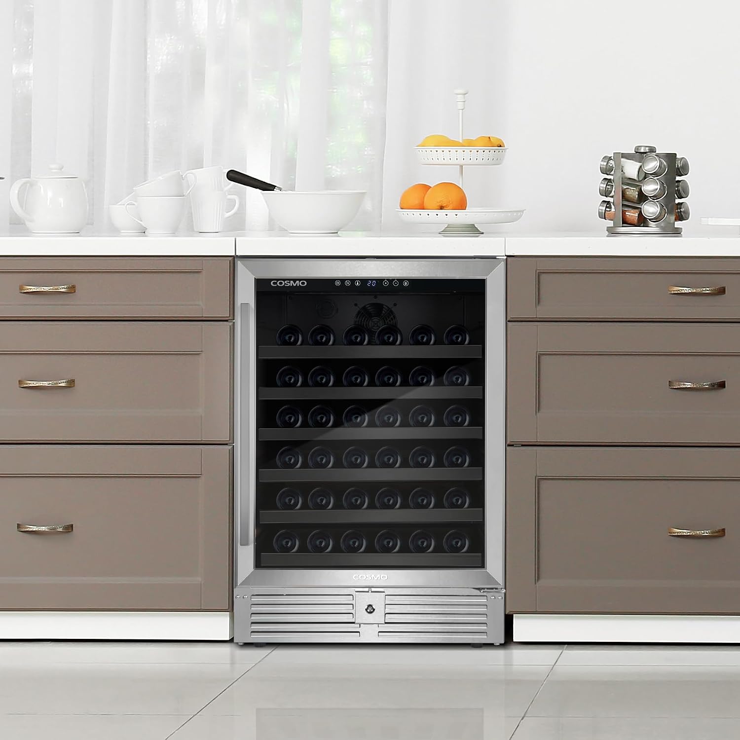 Lumin Collection 24 in. 52-Bottle Single Zone Compressor Wine Cooler, Digital Controls, LED Lighting, Stainless Steel